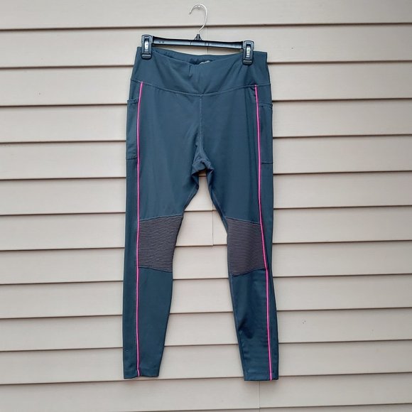 Avia Gray Athletic Leggings Pink Stripe Ribbed Knees Side Pockets Style AVL49159 - Picture 2 of 10